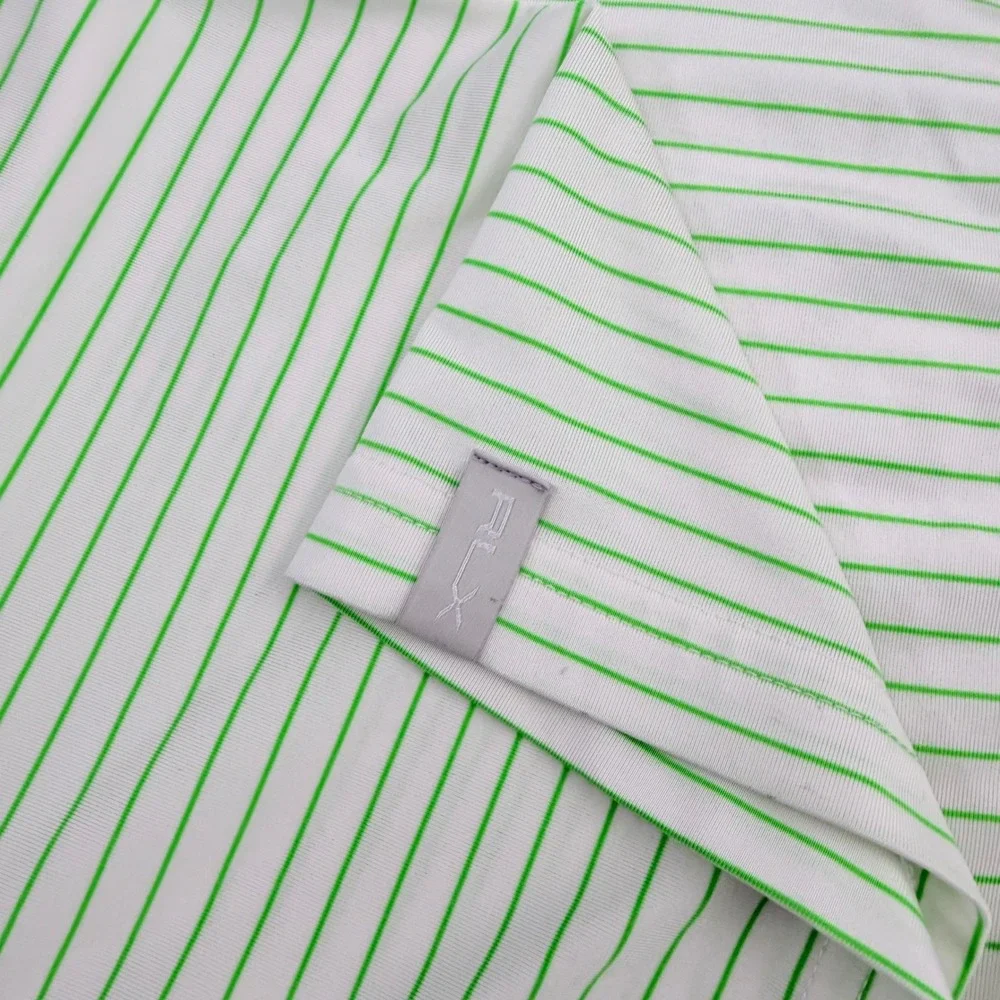 RLX Ralph Lauren Polo Shirt Mens Large Lime Green White Stripped‎ Golf US Open